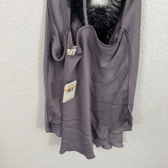 NEW NWT Free People Starlight V-Neck Lace Trim Cami Top Silver Mauve Purple S - Picture 9 of 11